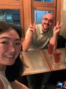 Chris Frost and Yukino Osawa having a beer